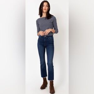 MOTHER The Hustler Ankle Fray Distressed Home Movies Cropped Denim,Size-26